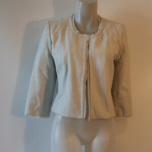 Womens Christina Makowsky Off White Embossed Leather Open Blazer-Jacket S *